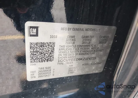 2019 Chevrolet Silverado 1500 Rst from USA, damaged, VIN 1GCUYEED6KZ154715